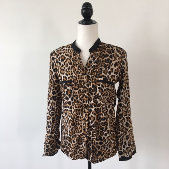 Black Leopard Print Button Down Blouse - Picture 1 of 5